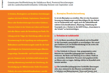 erhalten bei Bränden und sonstigen Gefahren in der Schule, der Kindertagesstätte und ähnlichen Einrichtungen
