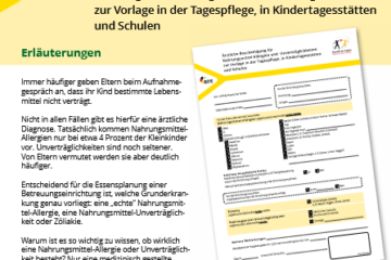Erläuterungen zur Ärztliche Bescheinigung für Nahrungsmittel-Allergien und Unverträglichkeiten.